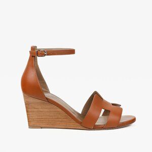 Hermes Legend Gold Brown H Cut-Out Wedge Sandals